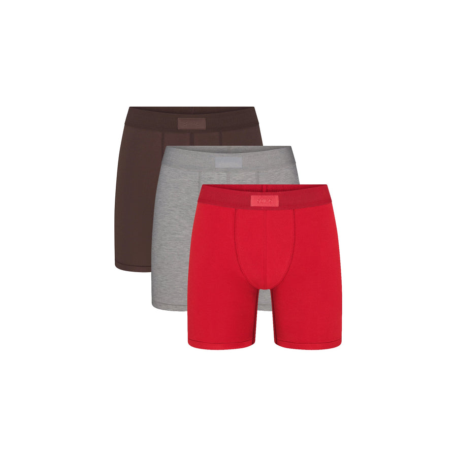 SKIMS COTTON MENS 5" BOXER BRIEF 3-PACK | RUBY ESPRESSO MULTI