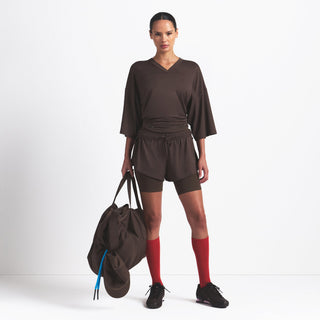 NikeSKIMS AIRY V-NECK OVERSIZED TOP | DARK SEPIA