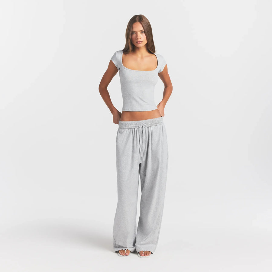 COTTON JERSEY SCOOP NECK T-SHIRT | LIGHT HEATHER GREY