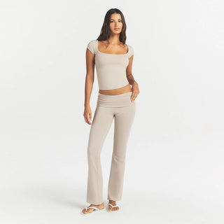 COTTON JERSEY SCOOP NECK T-SHIRT | STONE