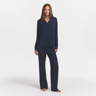 SKIMS SLEEP LONG SLEEVE BUTTON UP SET | NAVY