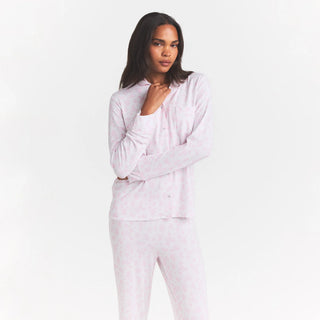 SKIMS SLEEP LONG SLEEVE BUTTON UP SET | SNOW DELICATE FLORAL PRINT