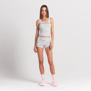 COTTON RIB TANK AND SHORT SET | LIGHT HEATHER GREY TRIPLE HEARTS