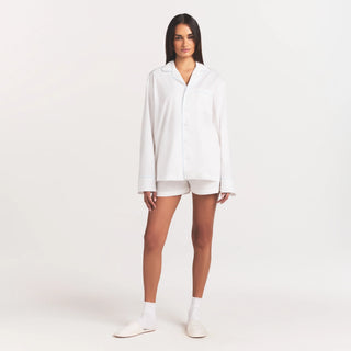 COTTON POPLIN SLEEP LONG SLEEVE AND BOXER SET | SNOW CONTRAST