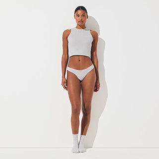 LIGHTWEIGHT COTTON LACE THONG | LIGHT HEATHER GREY