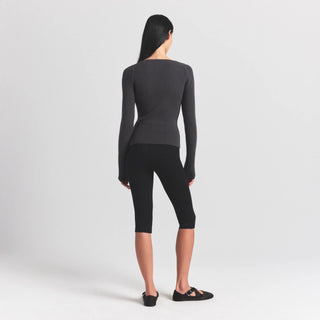 SWEATER KNITS RIBBED LONG SLEEVE TOP | ASH