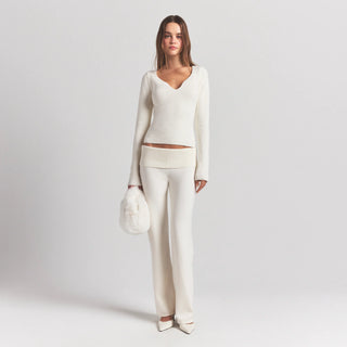 SWEATER KNITS RIBBED LONG SLEEVE TOP | IVORY