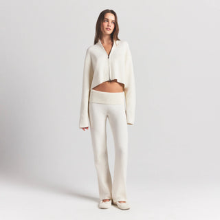 SWEATER KNITS RIBBED MOCK NECK ZIP UP | IVORY