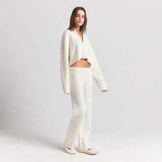 SWEATER KNITS RIBBED MOCK NECK ZIP UP | IVORY