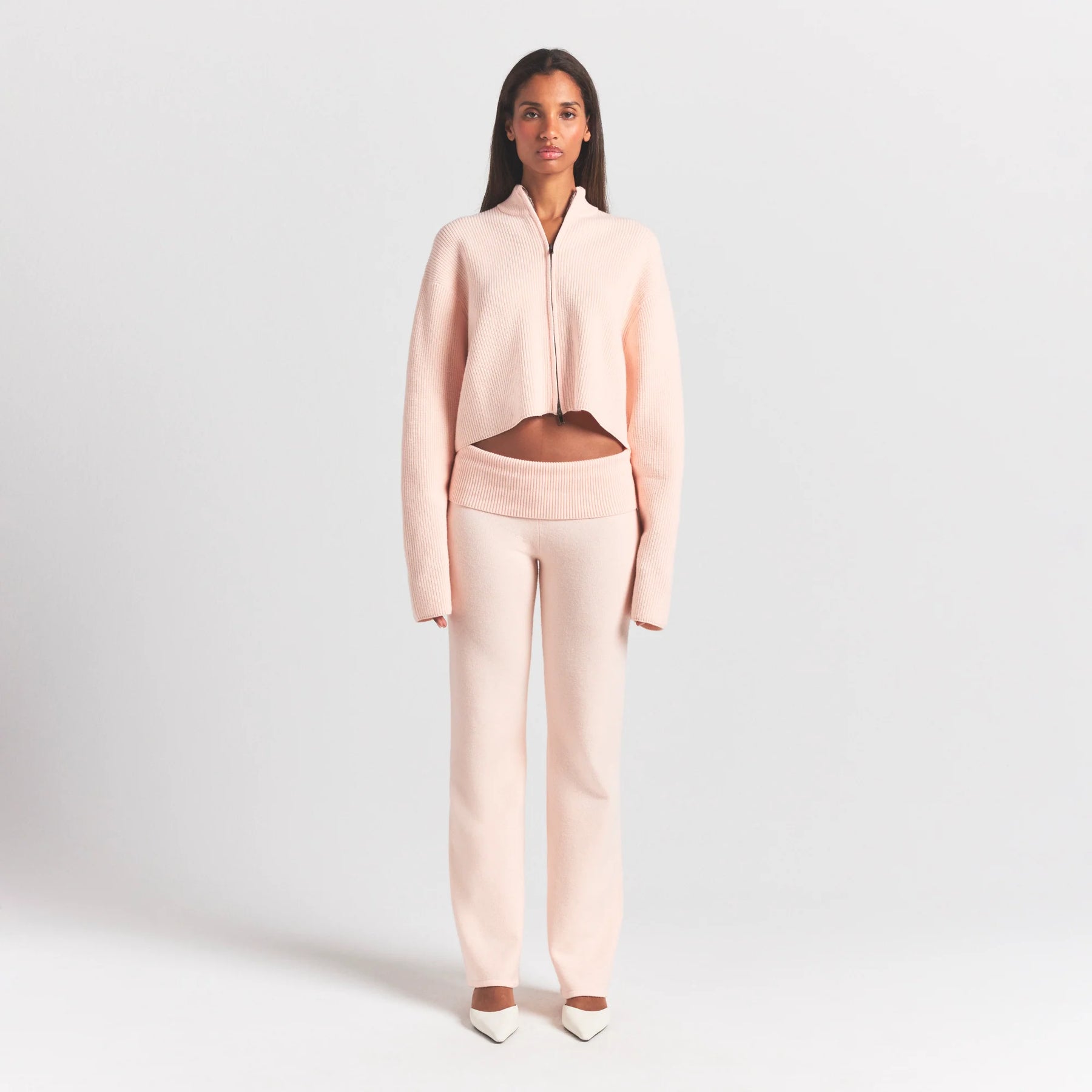 SWEATER KNITS RIBBED MOCK NECK ZIP UP | PRIMROSE