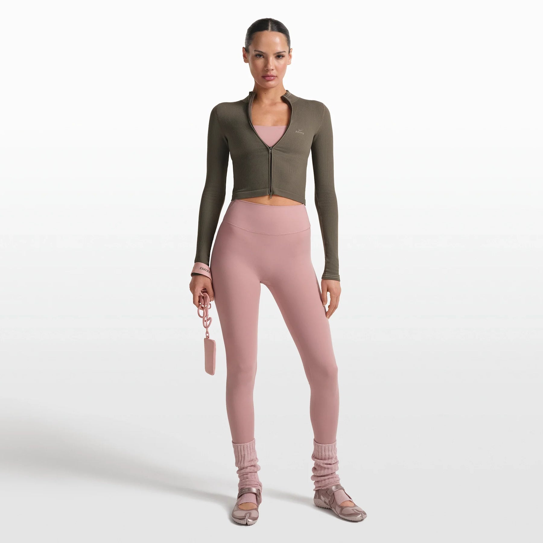 NikeSKIMS RIBBED SEAMLESS ZIP UP CROP JACKET | DUSTY OAKMOSS