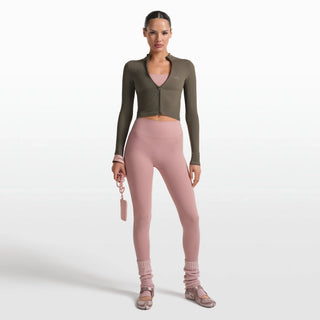 NikeSKIMS RIBBED SEAMLESS ZIP UP CROP JACKET | DUSTY OAKMOSS