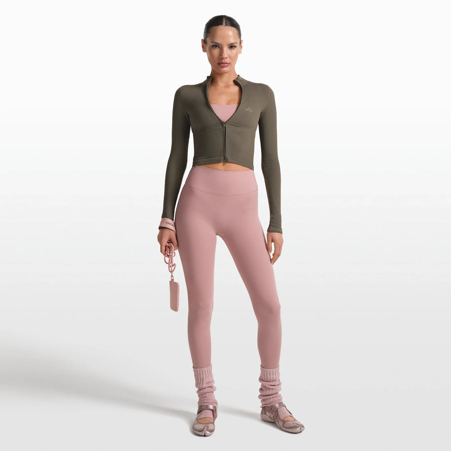 NikeSKIMS RIBBED SEAMLESS ZIP UP CROP JACKET | DUSTY OAKMOSS