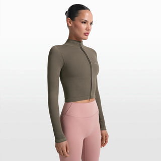 NikeSKIMS RIBBED SEAMLESS ZIP UP CROP JACKET | DUSTY OAKMOSS