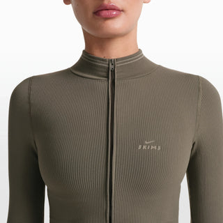 NikeSKIMS RIBBED SEAMLESS ZIP UP CROP JACKET | DUSTY OAKMOSS