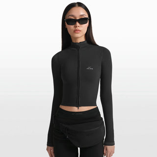 NikeSKIMS RIBBED SEAMLESS ZIP UP CROP JACKET | OBSIDIAN