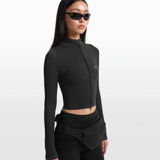 NikeSKIMS RIBBED SEAMLESS ZIP UP CROP JACKET | OBSIDIAN