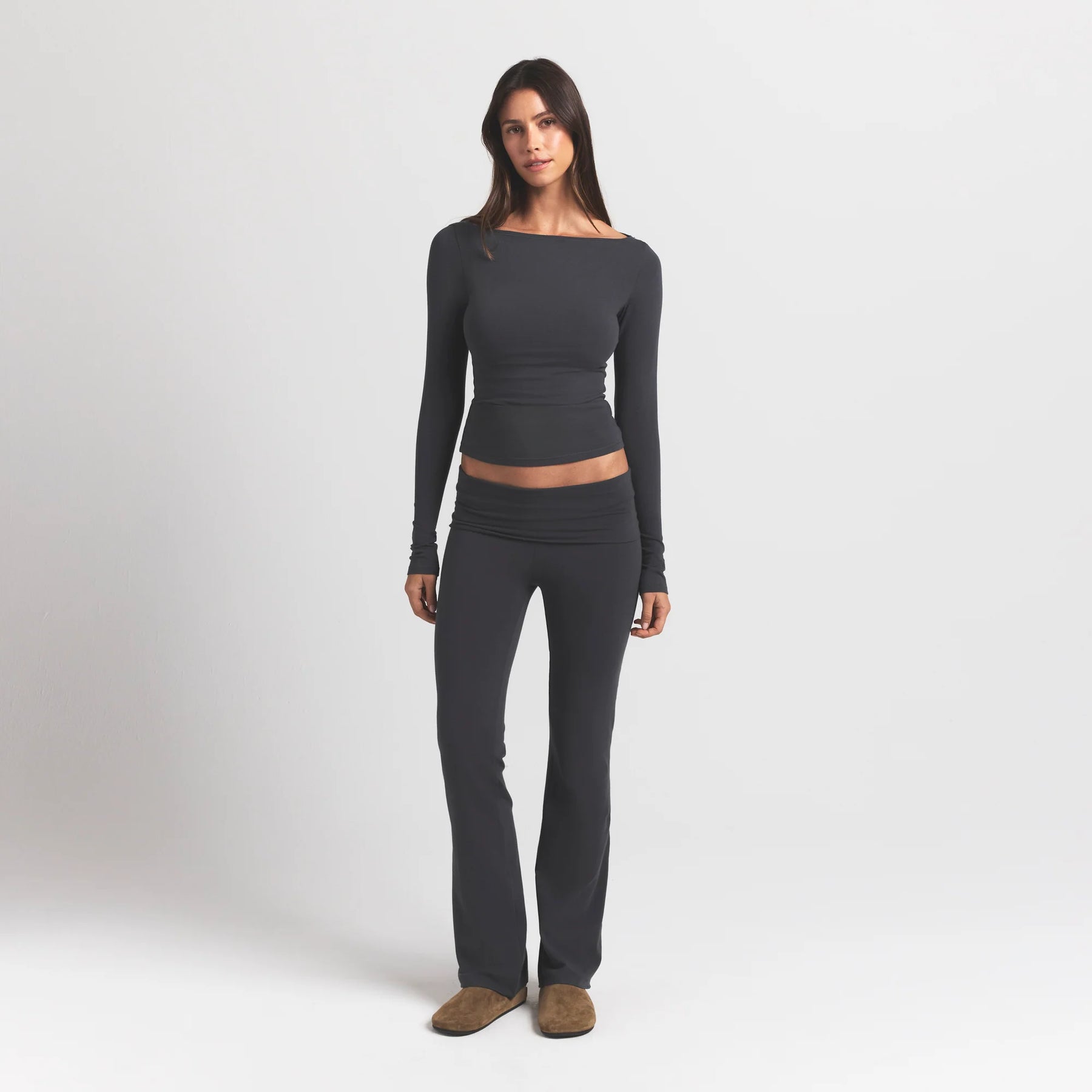 COTTON JERSEY LONG SLEEVE BOATNECK TOP | ASH