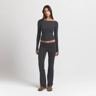 COTTON JERSEY LONG SLEEVE BOATNECK TOP | ASH