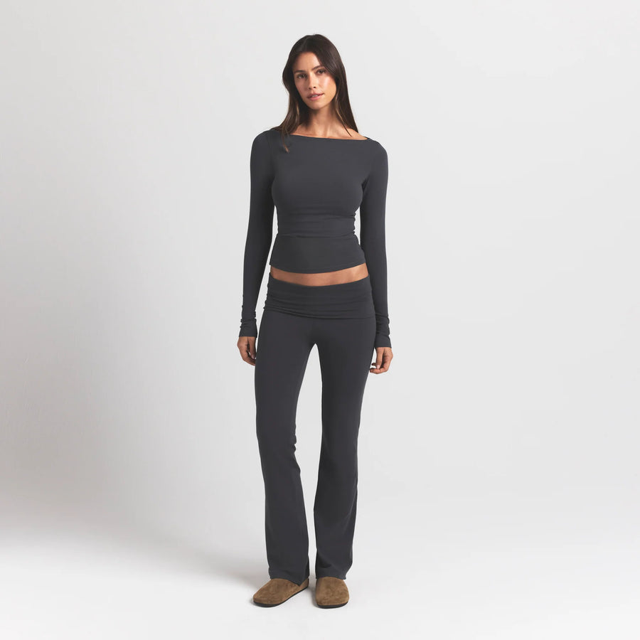 COTTON JERSEY LONG SLEEVE BOATNECK TOP | ASH