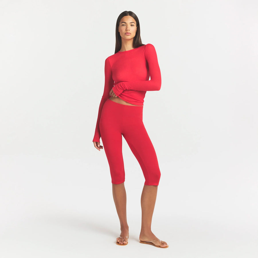 SHEER RIB LONG SLEEVE TOP | CARMINE