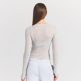 SHEER RIB LONG SLEEVE TOP | LIGHT HEATHER GREY