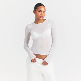 SHEER RIB LONG SLEEVE TOP | SNOW
