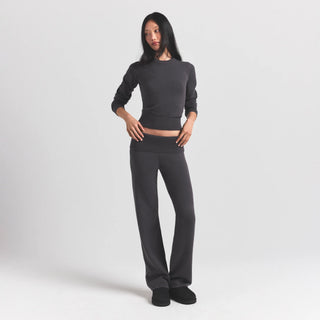SWEATER KNITS RIBBED LONG SLEEVE FITTED CREW NECK | ASH