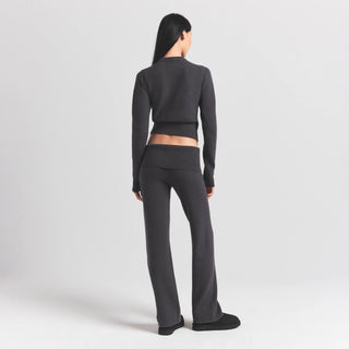SWEATER KNITS RIBBED LONG SLEEVE FITTED CREW NECK | ASH