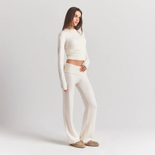 SWEATER KNITS RIBBED LONG SLEEVE FITTED CREW NECK | IVORY