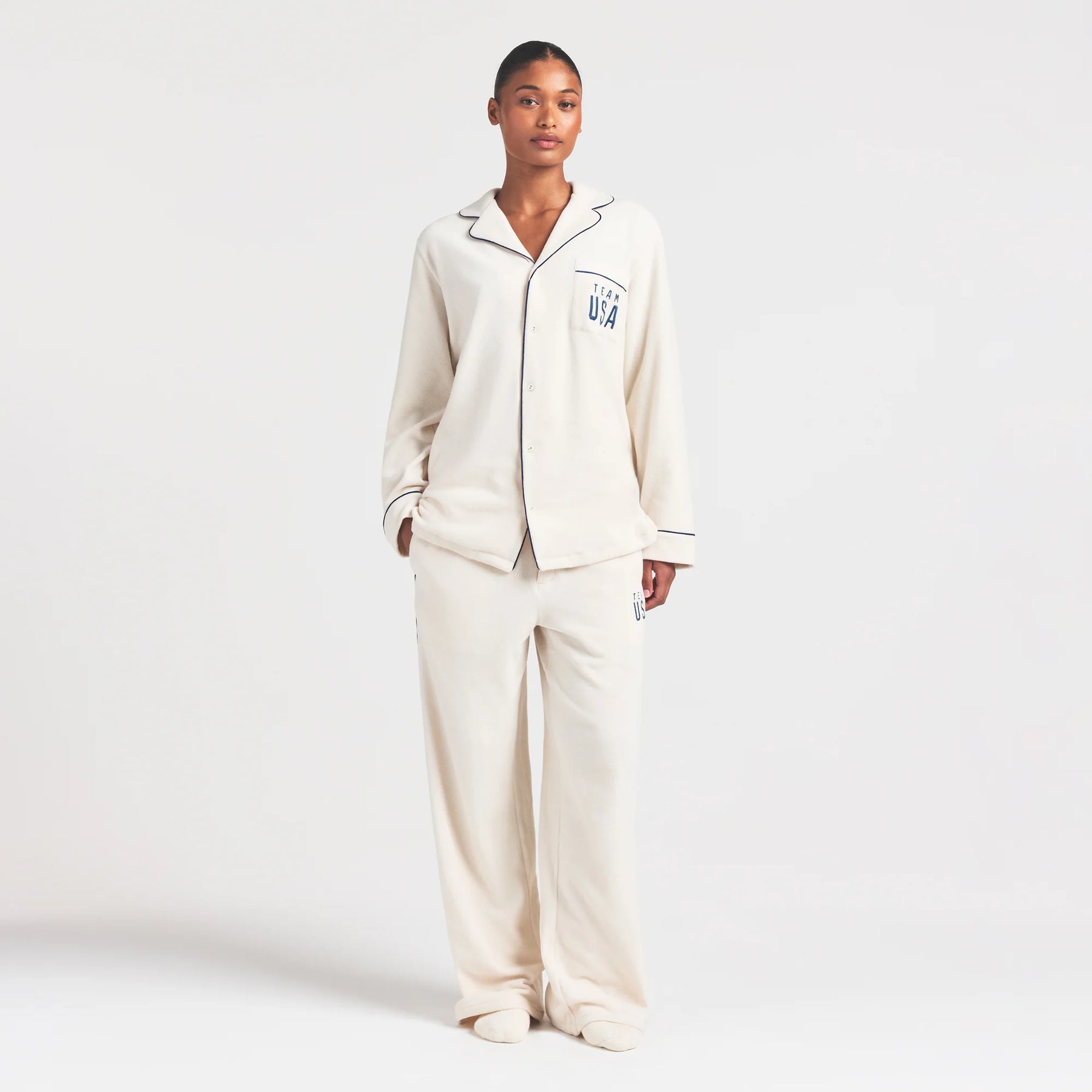 SKIMS FOR TEAM USA FLEECE UNISEX OLYMPIC OVERSIZED SLEEP TOP | ECRU