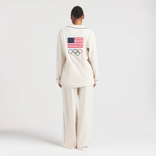 SKIMS FOR TEAM USA FLEECE UNISEX OLYMPIC OVERSIZED SLEEP TOP | ECRU