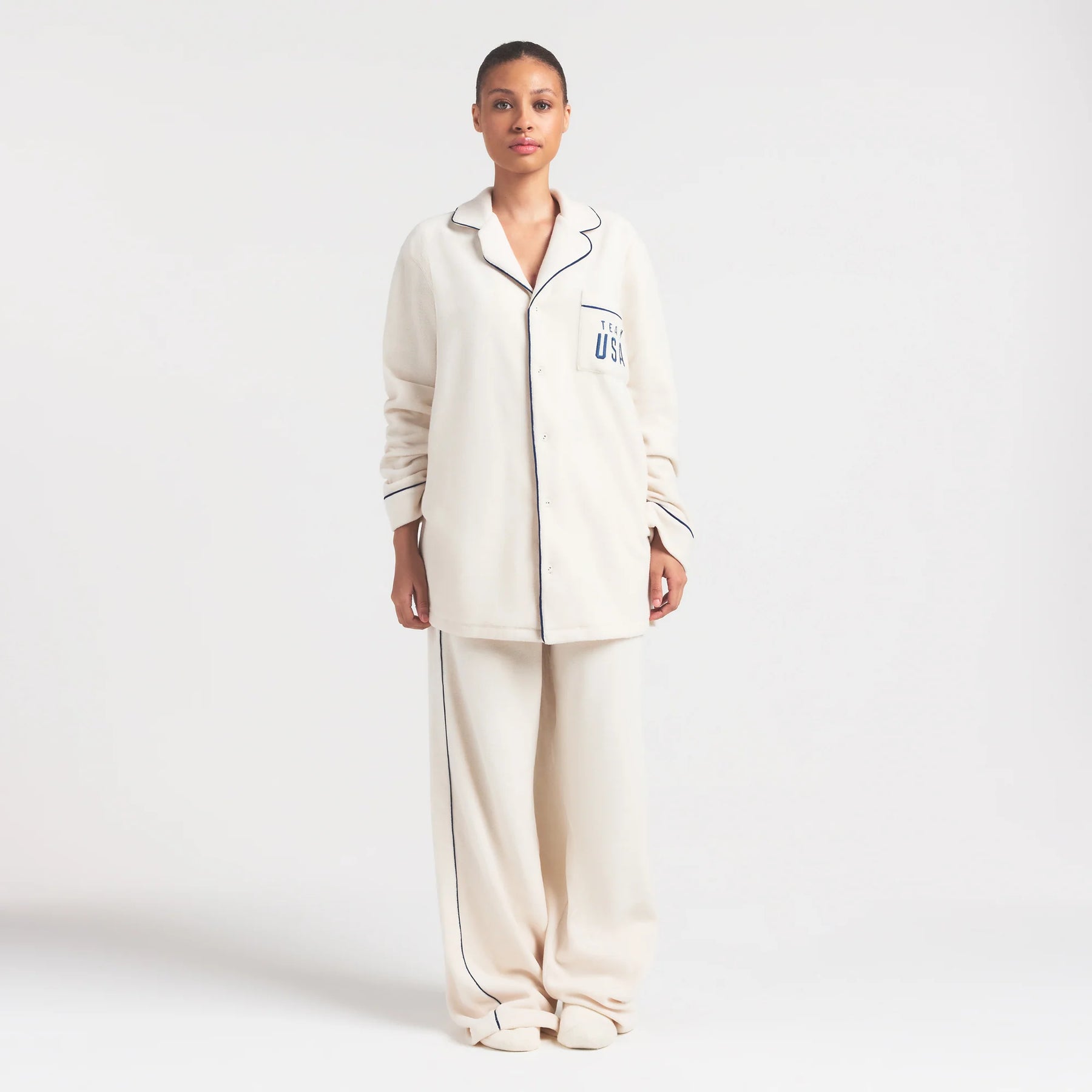 SKIMS FOR TEAM USA FLEECE UNISEX PARALYMPIC OVERSIZED SLEEP TOP | ECRU