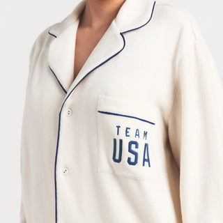 SKIMS FOR TEAM USA FLEECE UNISEX PARALYMPIC OVERSIZED SLEEP TOP | ECRU