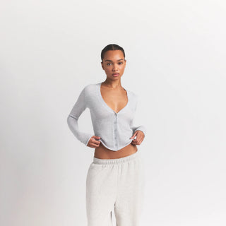 FEATHERWEIGHT CASHMERE CARDIGAN | LIGHT HEATHER GREY