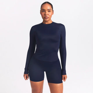 NikeSKIMS SHINE LONG SLEEVE CREW NECK TOP | NAVY