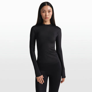 NikeSKIMS SHINE LONG SLEEVE CREW NECK TOP | OBSIDIAN