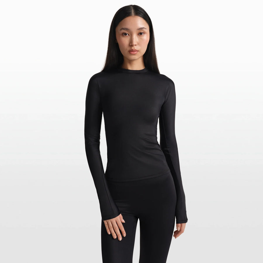 NikeSKIMS SHINE LONG SLEEVE CREW NECK TOP | OBSIDIAN