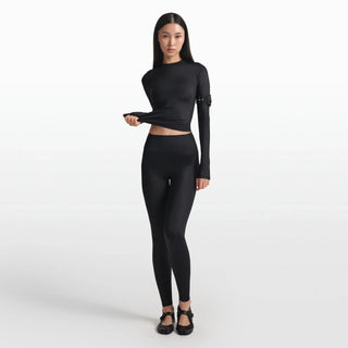 NikeSKIMS SHINE LONG SLEEVE CREW NECK TOP | OBSIDIAN