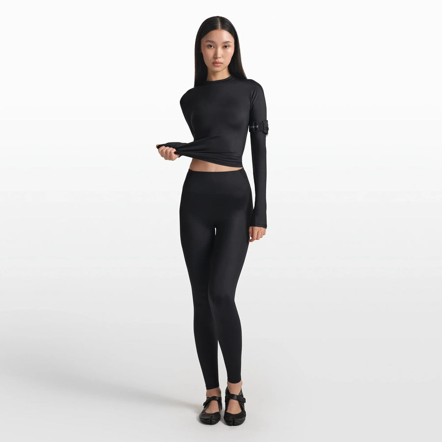 NikeSKIMS SHINE LONG SLEEVE CREW NECK TOP | OBSIDIAN