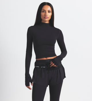 NikeSKIMS VINTAGE SEAMLESS MOCK NECK CROP TOP | OBSIDIAN