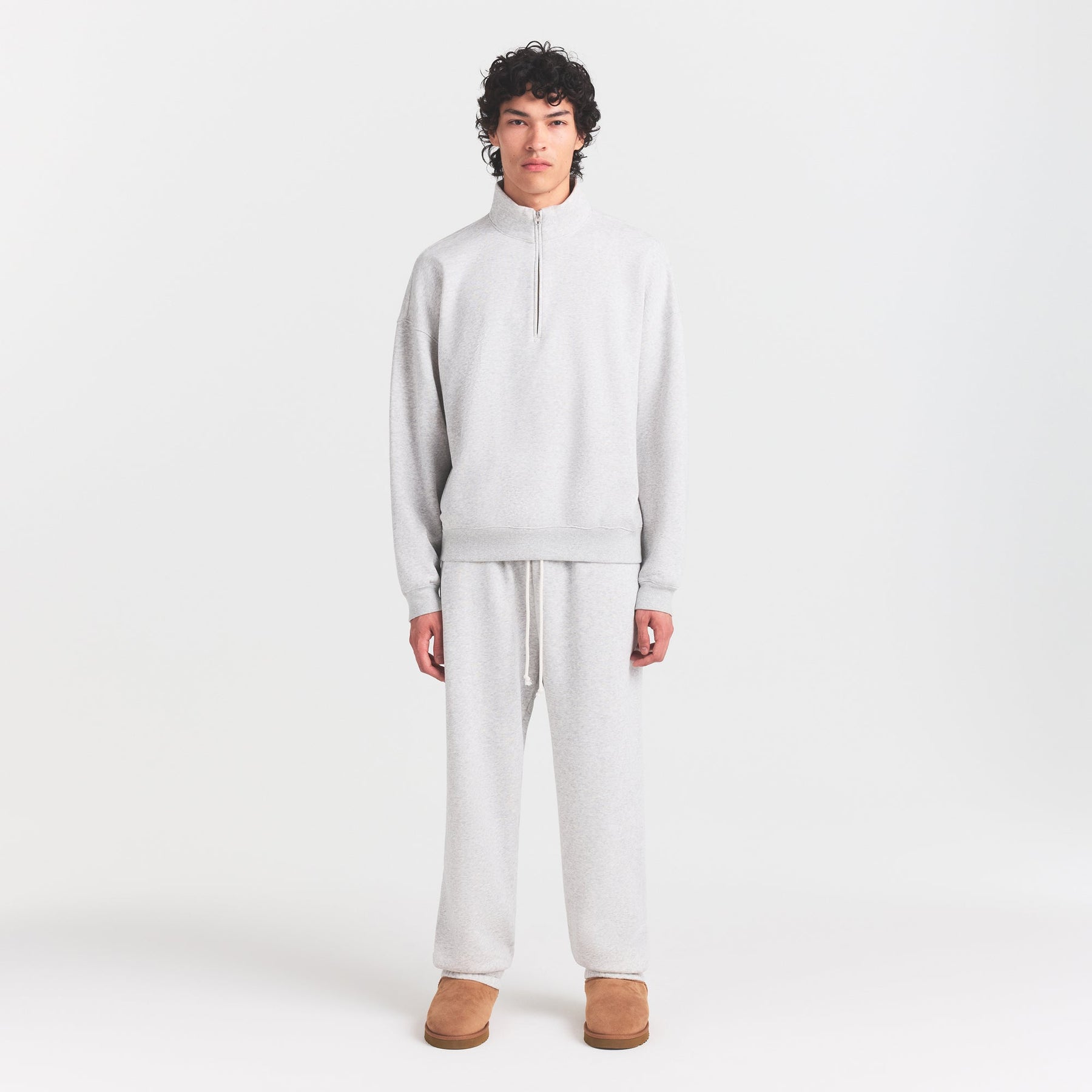 FLEECE LOUNGE MENS RELAXED QUARTER ZIP | LIGHT HEATHER GREY