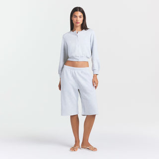 COTTON FLEECE SHRUNKEN CARDIGAN | LIGHT HEATHER GREY