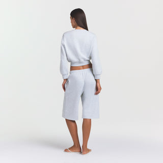 COTTON FLEECE SHRUNKEN CARDIGAN | LIGHT HEATHER GREY