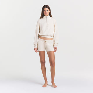 DRAPEY FRENCH TERRY HALF ZIP | BUFF