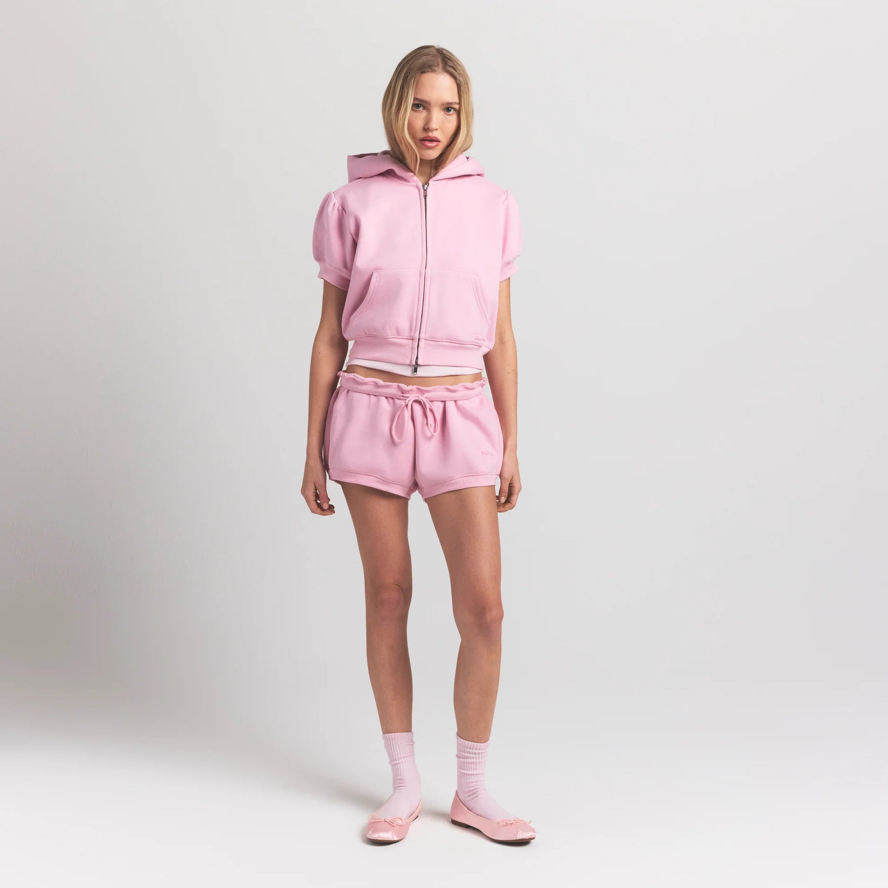 COTTON FLEECE BUBBLE SLEEVE CROPPED ZIP UP | HALITE
