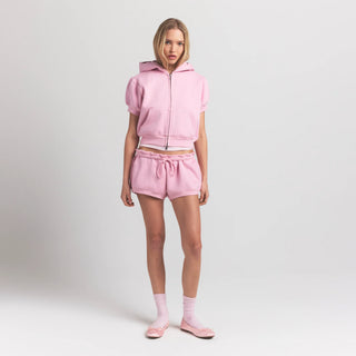 COTTON FLEECE BUBBLE SLEEVE CROPPED ZIP UP | HALITE