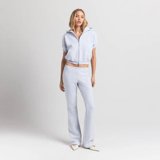 COTTON FLEECE BUBBLE SLEEVE CROPPED ZIP UP | LIGHT HEATHER GREY