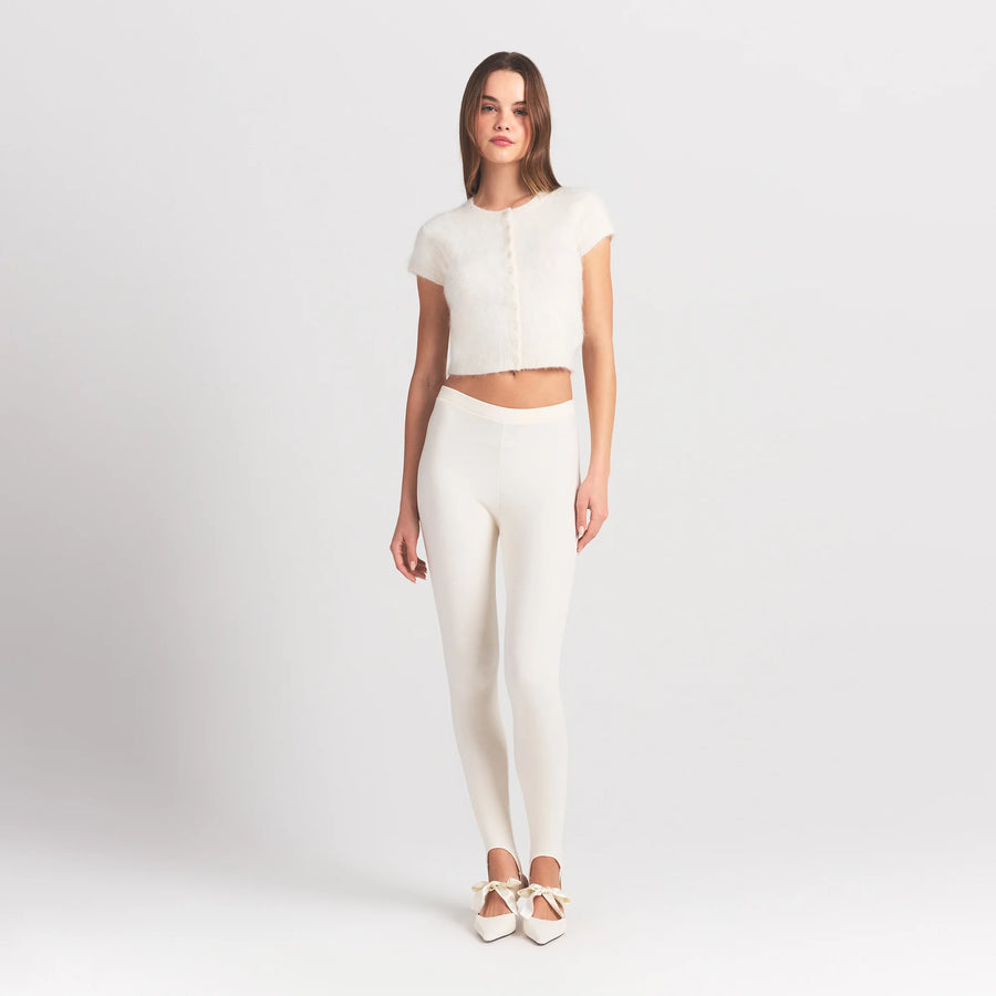 BRUSHED ALPACA SHORT SLEEVE CARDIGAN | EGRET
