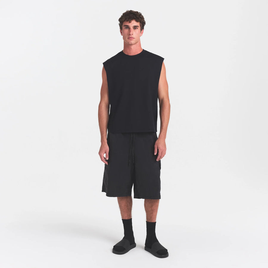 HEAVYWEIGHT COTTON MENS CROPPED MUSCLE TANK | OBSIDIAN